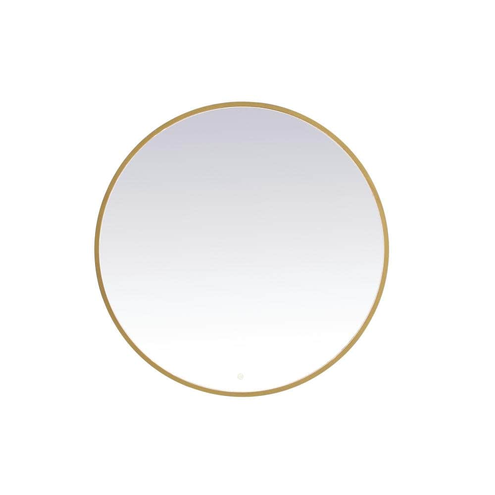 Timeless Home 42 in. W x 42 in. H Aluminum Brass LED Mirror
