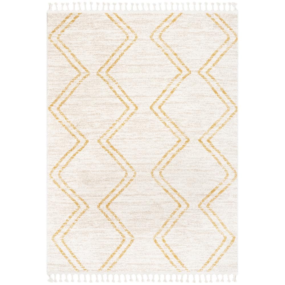 Kennedy Ivory and Yellow Round Synthetic Kids Rug