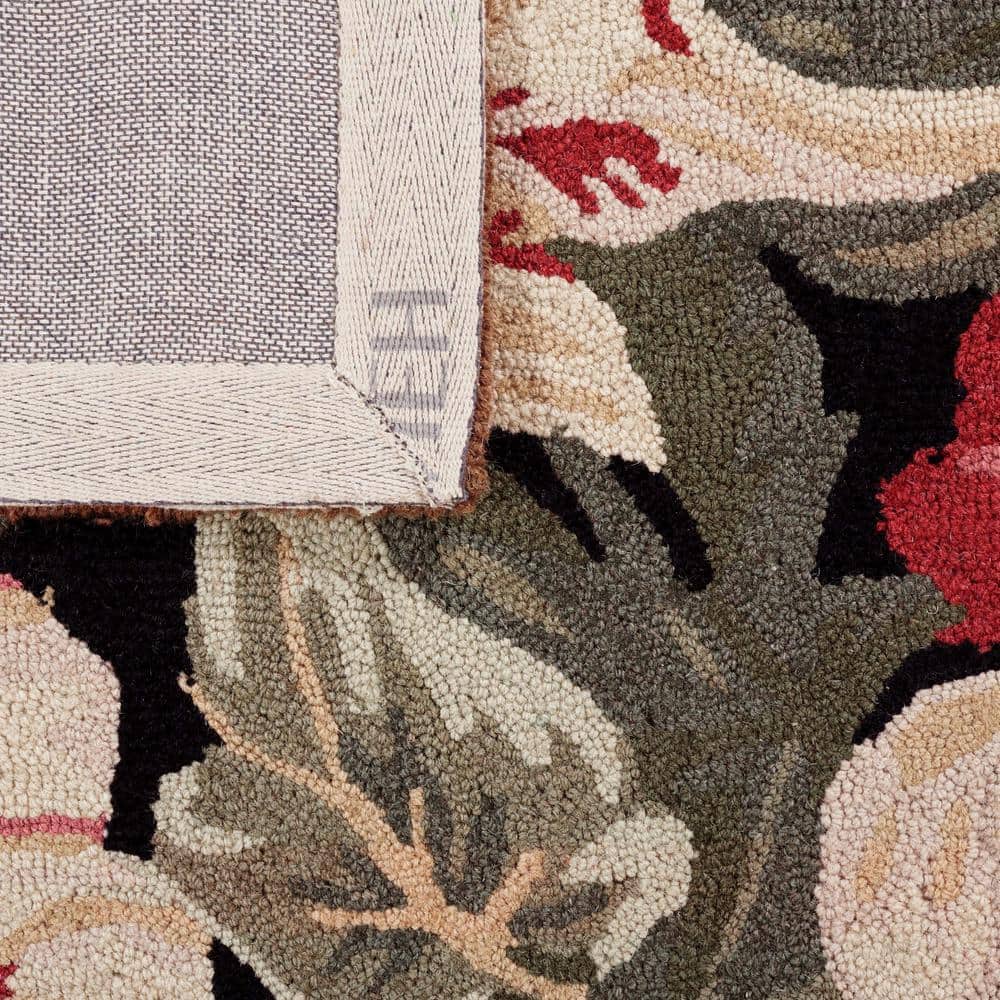 Handmade Black Floral Wool Rectangular Area Rug
