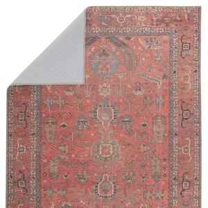 Machine Washable Galina Red/Blue 3x8 ft. Oriental Polyester Runner Rug