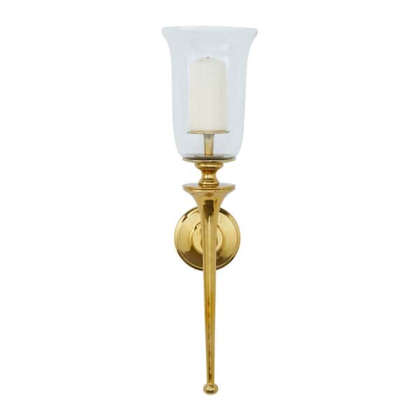 Litton Lane Gold AluminumSingle Candle Wall Sconce 040847 - The Home Depot