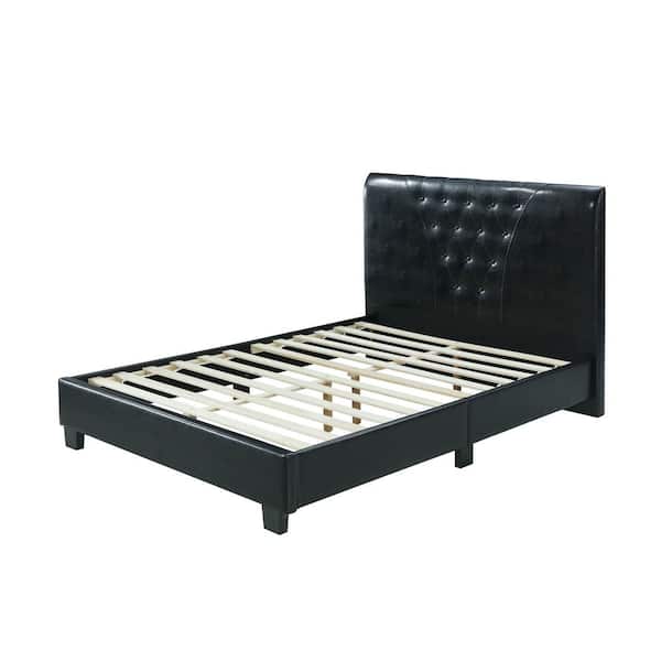 HODEDAH Full-Size Platform Bed with Tufted Upholstered Headboard in Black