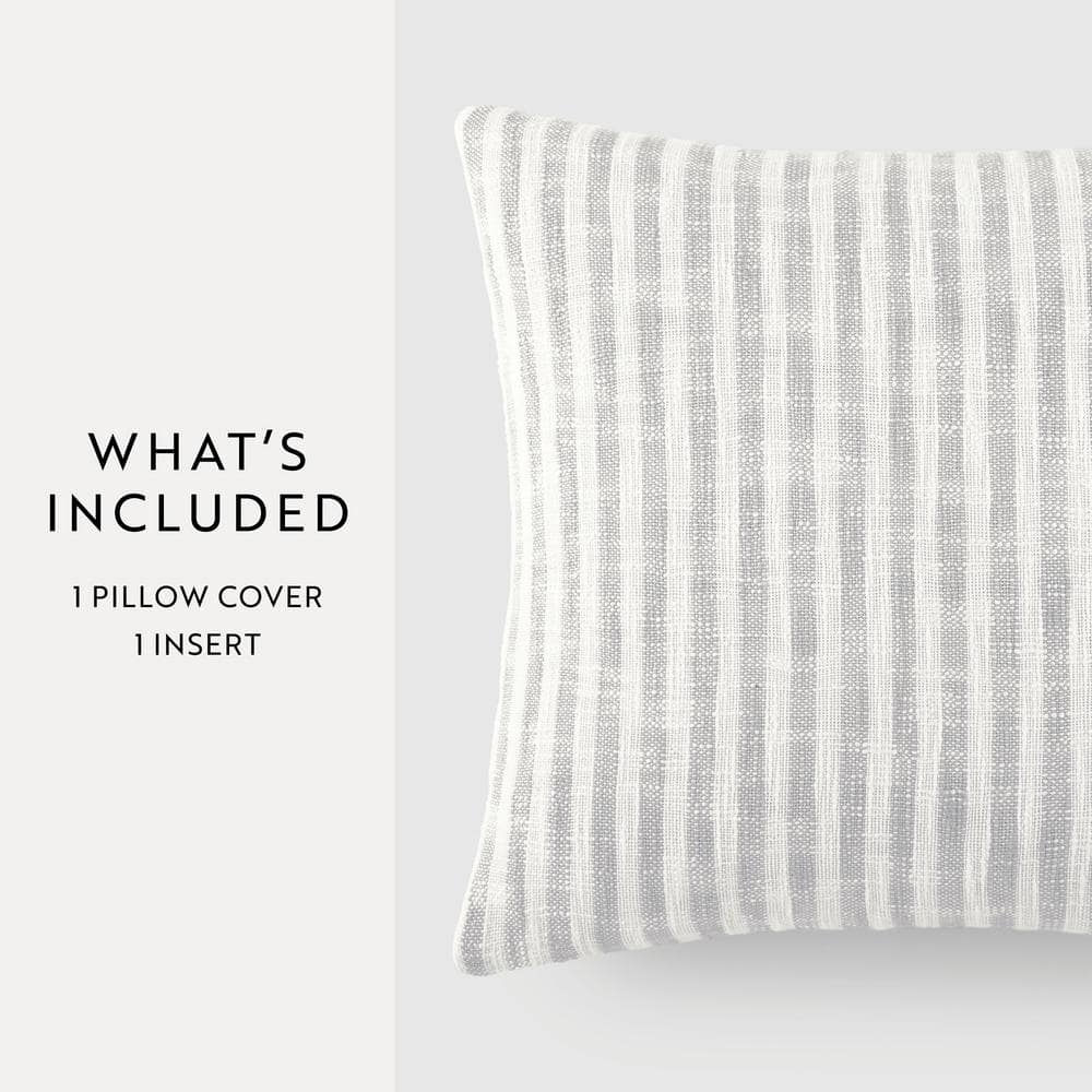 Gray and White Cotton Square Throw Pillow, 20 x 20 inches