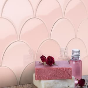 Beta Rose 5 in. x 0.39 in. Scallop Polished Ceramic Tile Sample