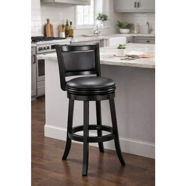 Augusta 29 in. Black Wood Swivel Cushioned Bar Stool