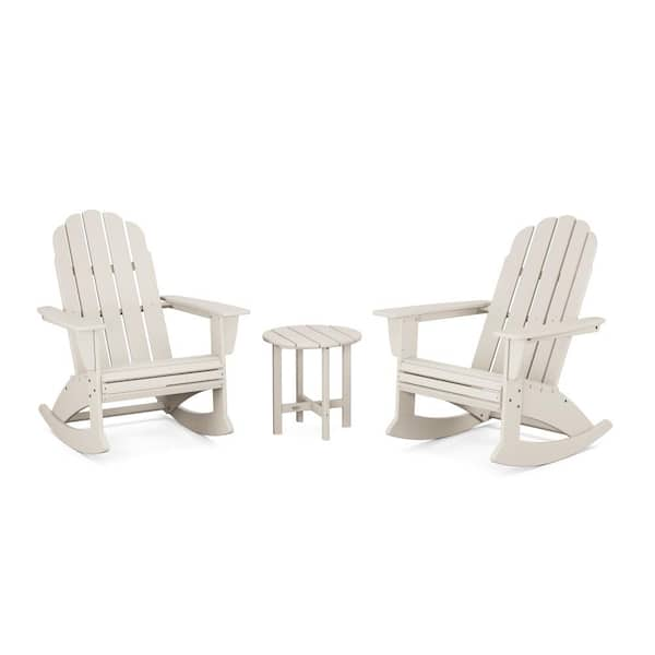 POLYWOOD Vineyard Curveback Adirondack Rocking Chair Sand 3-Piece HDPE Plastic Patio Conversation Set