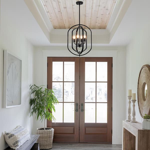 Pia Ricco 4-Light Matte Black Cage Lantern for Kitchen Entrance