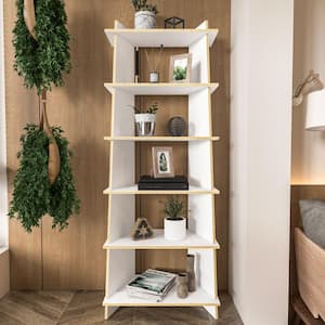 EcoFriendly Jade 70 in. Tall White and Light Walnut Wood 6-Shelf Standard Bookcase