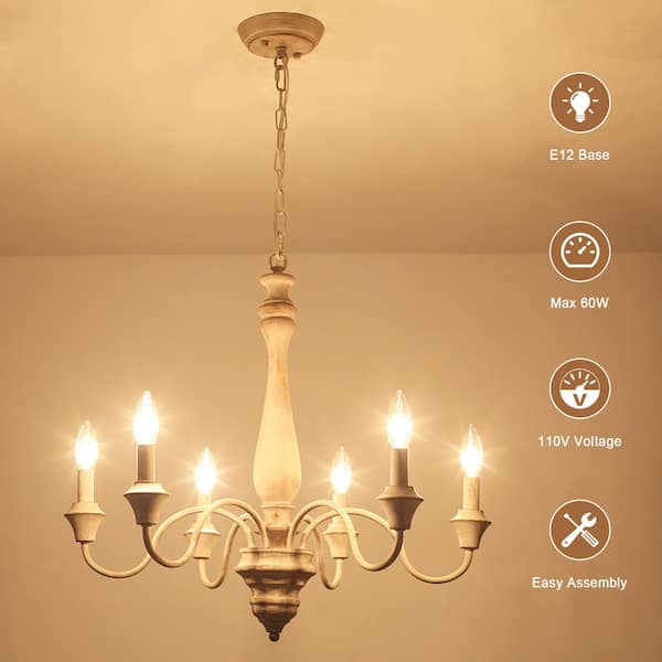 ADSENSTY 6-Light Yellowish Vintage Grey Classic Chandelier for 