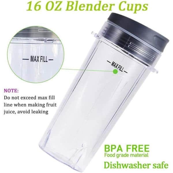 16oz Replacement Cups for Ninja QB3001SS Fit Compact Personal Blender, with  Lids- 2 Pack.