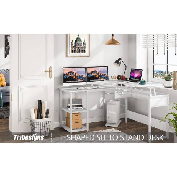 Tribesigns Lantz 59 in. L-Shaped White Wood and Metal Computer 