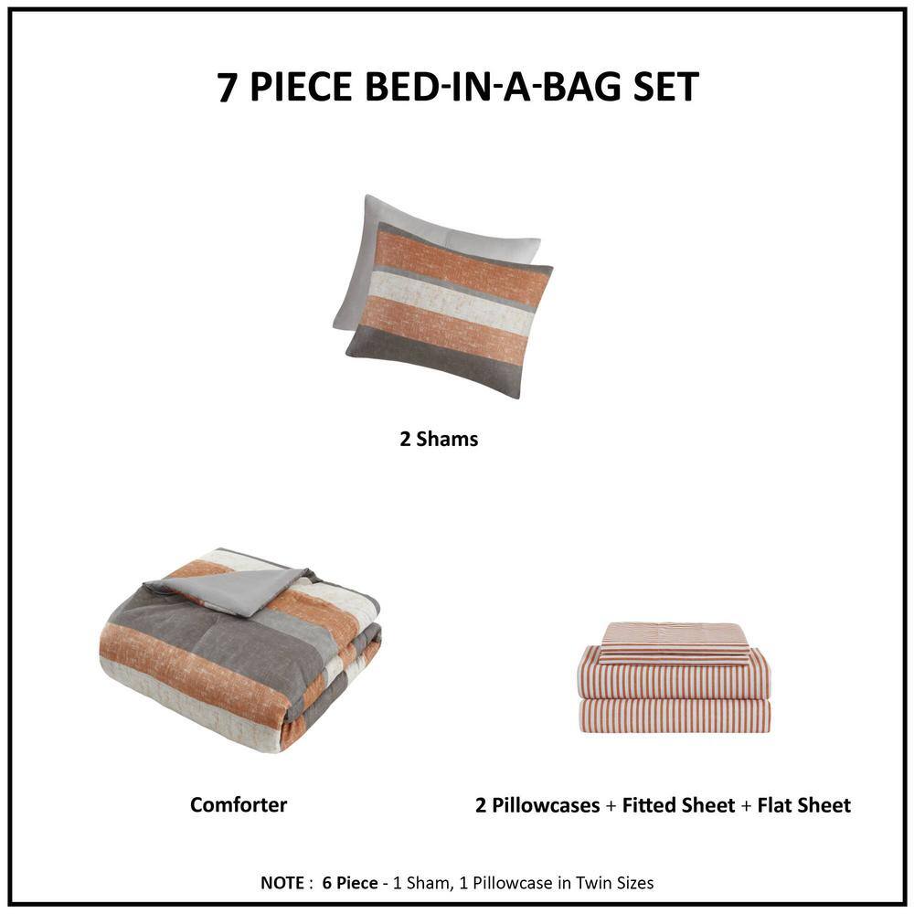 Queen Coral and Grey Microfiber Reversible Bed in a Bag Set