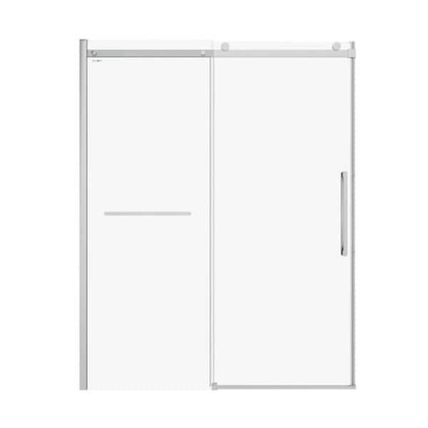 60 in. W x 76 in. H Sliding Frameless Glass Shower Door in Chrome Finish with Clear Glass, Towel Bar and Handle