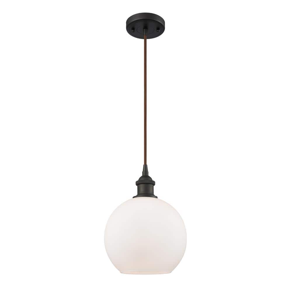 Innovations Athens 1-Light Oil Rubbed Bronze Shaded Pendant Light with Matte White Glass Shade