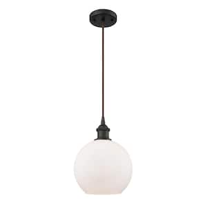 Athens 1-Light Oil Rubbed Bronze Shaded Pendant Light with Matte White Glass Shade