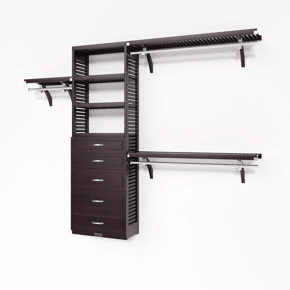 72 in. W - 120 in. W Espresso Reach in with 5 Drawers 12 in. Shelf Wood Closet System price history on PriceWatchPro