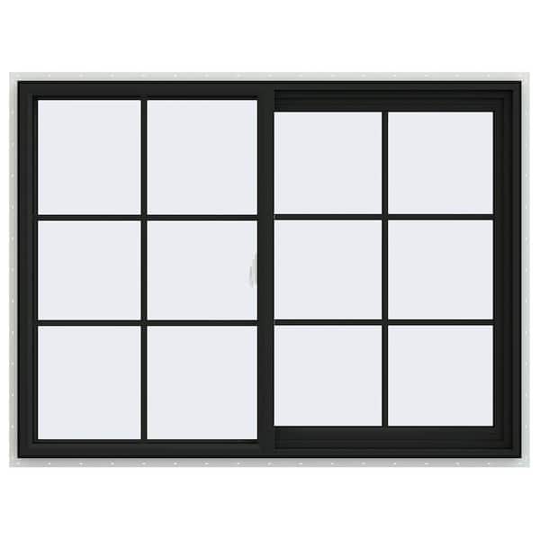JELD-WEN 48 in. x 36 in. V-2500 Series Bronze Exterior/White Interior FiniShield Vinyl Right-Handed Sliding Window Colonial Grids