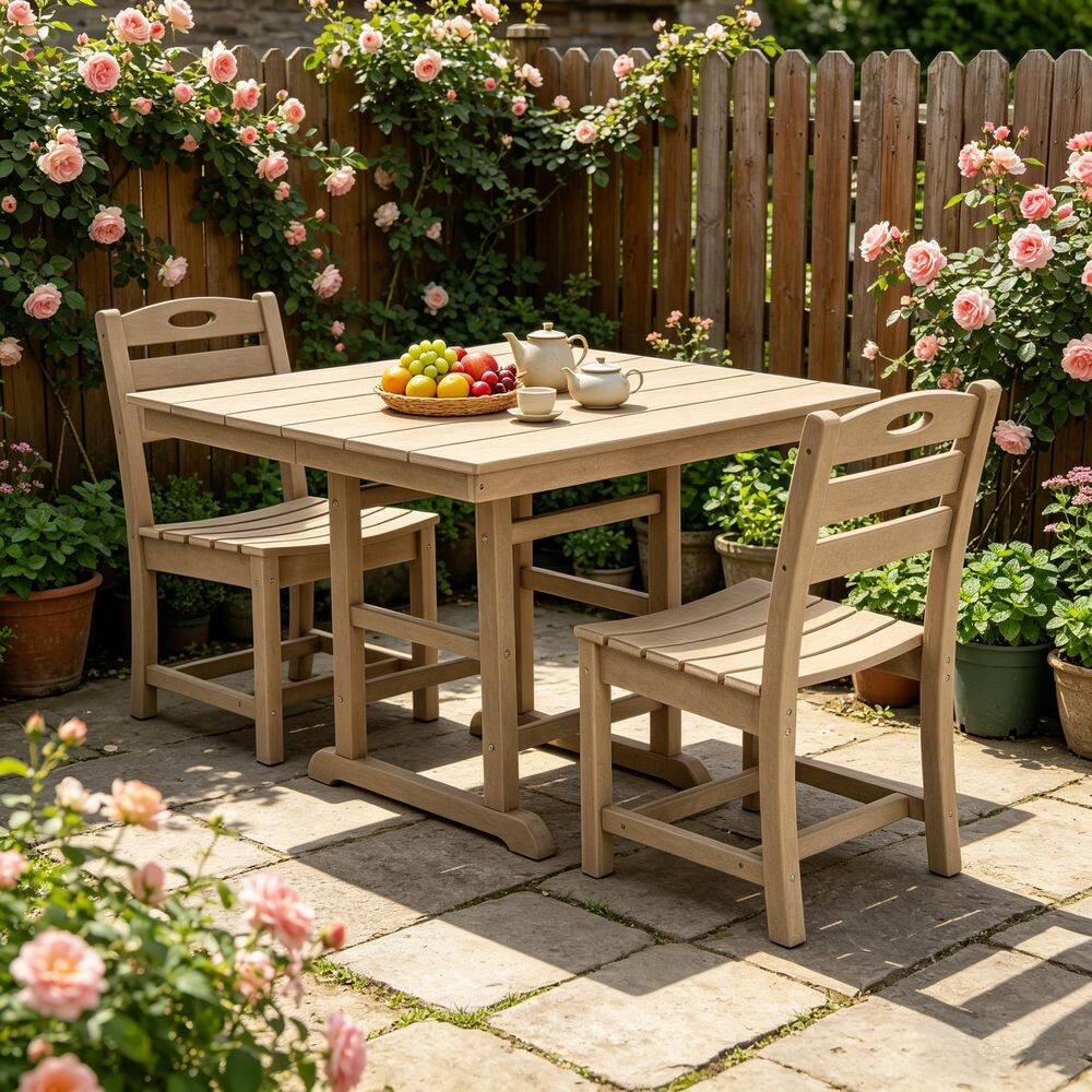 3-Piece Antique Brown Plastic Outdoor Dining Set, Bistro Set with Square Table and 2 Chairs, All-Weather price history on PriceWatchPro