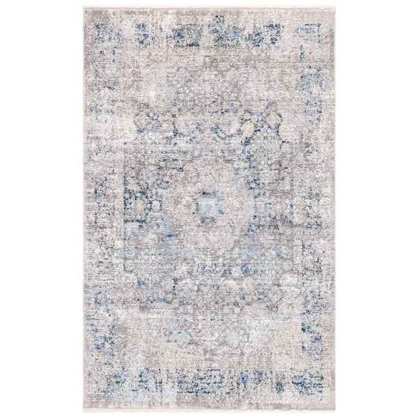 SAFAVIEH Dream Gray/Blue Doormat 3 ft. x 4 ft. Modern Border Distressed Area Rug