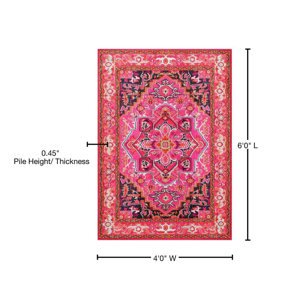 Rosie Pink Round Synthetic Bohemian Area Rug - 4' Diameter