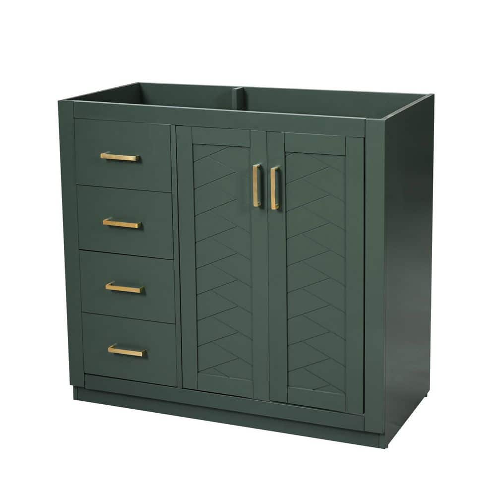 Denvix 35.3 in. W Modern Freestanding Bath Vanity Cabinet without Top in Green with 3 Drawers and Soft Closing Doors