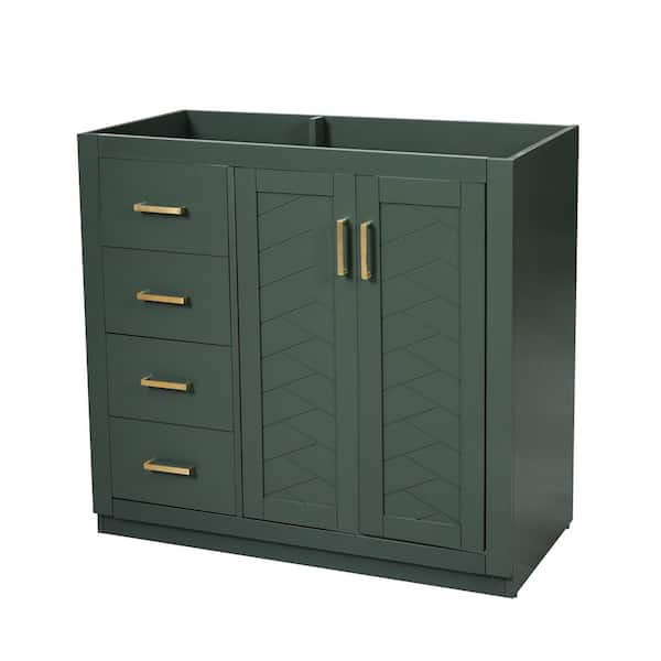 Denvix 35.3 in. W Modern Freestanding Bath Vanity Cabinet without Top in Green with 3 Drawers and Soft Closing Doors