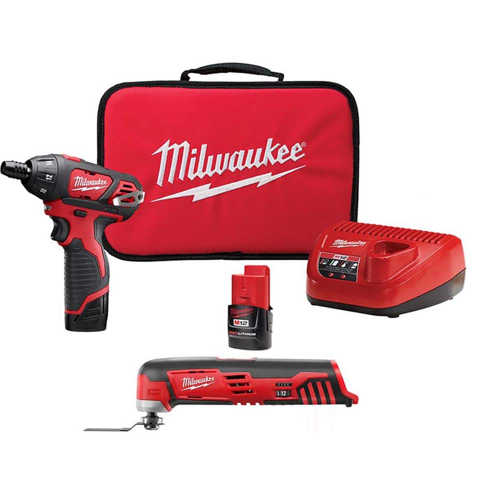 Milwaukee M12 12V Lithium-Ion Cordless 1/4 in. Hex Screwdriver Kit with M12 Lithium-Ion Cordless Multi-Tool (Tool Only) -  2401-22-2426-20