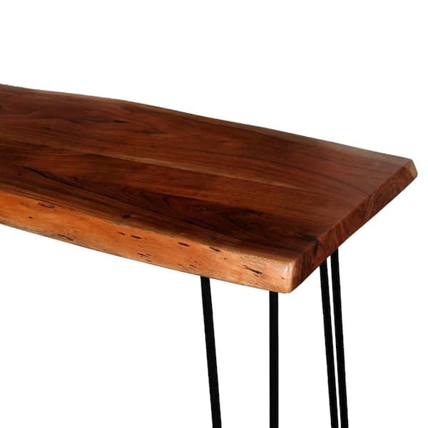 Rectangular Medium Brown Live Edge Mango Wood Console Table With Plank Like Legs Rectangular Medium Brown Live Edge Mango Wood Console Table With Plank Like Legs