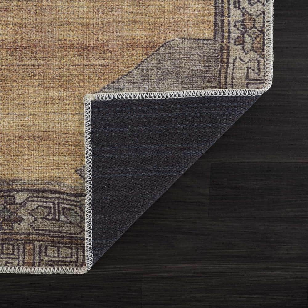 Medinah Dark Red and Camel Chenille Area Rug 6'7" x 9'