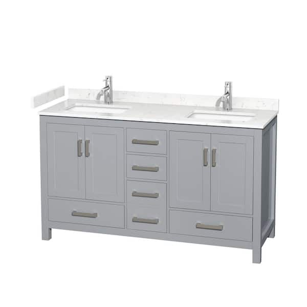 Wyndham Collection Sheffield 60 in. W x 22 in. D Double Bath Vanity in Gray with Cultured Marble Vanity Top in White with White Basins