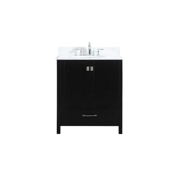 Unbranded Simply Living 30 in. W x 22 in. D x 34 in. H Bath Vanity in Black with Calacatta White Engineered Marble Top