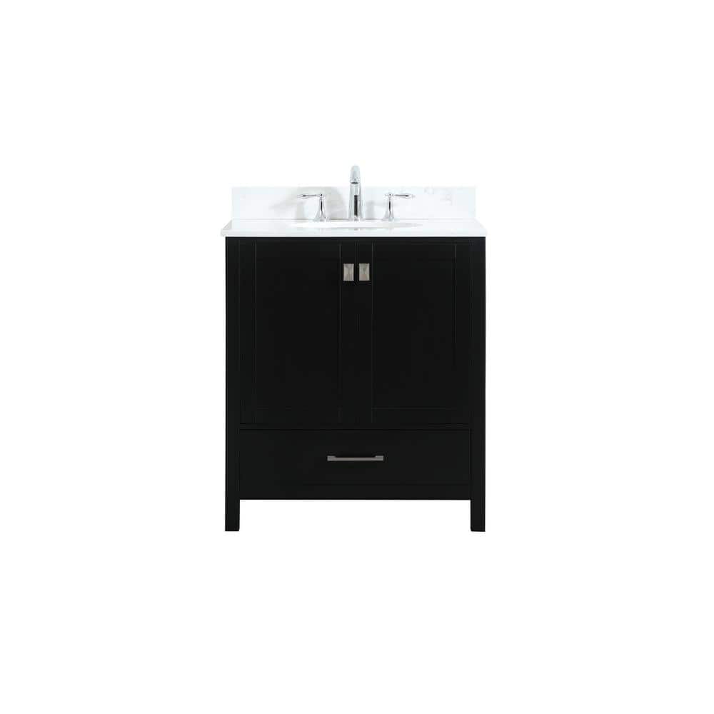 30 in. W Single Bath Vanity in Black with Engineered Stone Vanity Top in Ca