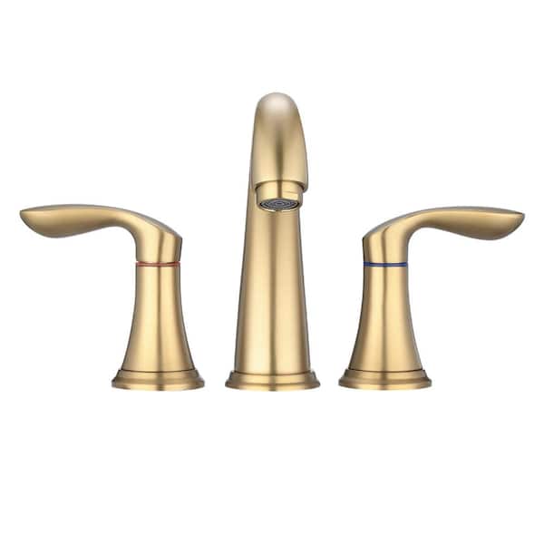 PROOX 8 in. Widespread Double Handle Bathroom Faucet with Drain Assembly in Brushed Gold