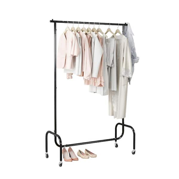 Jushua Garment Rack on Wheels Heavy Duty Clothes Rack Freestanding Closet  Organizer for Bedroom In Black DJYC-L-W91250121 - The Home Depot