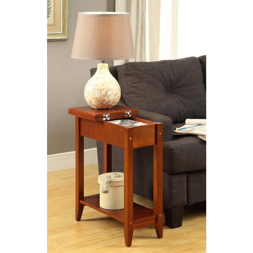 Cherry Birch Veneer Rectangular Flip Top End Table with Storage