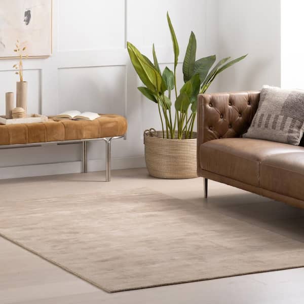 Alva Hand Loom Knotted Viscose Taupe 8 ft. x 10 ft. Indoor Area Rug