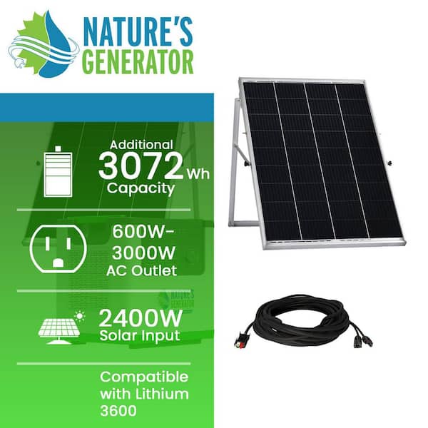 Lithium 3600-Power Add On Bundle featuring a 3600-Watt Lithium Push Button Start Power Pod and 2 100-Watt Solar Panels