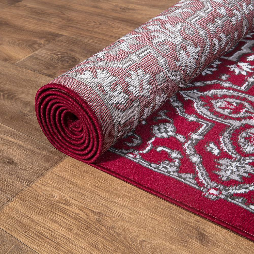 Athens Red and Gray Synthetic 8' x 10' Area Rug