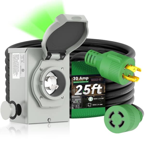 25 ft. STW 30 Amp 125/250V Generator Extension Cord Waterproof Heavy-Duty for Transfer Switch Connection
