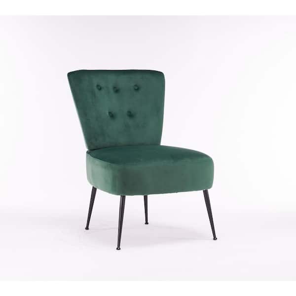 URTR 21.6 in. L Tufted Back Teddy Fabric Accent Side Chair with Soft and ComforTable Cushion, Black Metal Legs, Dark Green