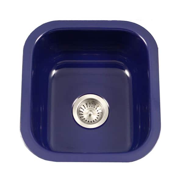 HOUZER Porcela Series Undermount Porcelain Enamel Steel 16 in. Single Bowl Kitchen Sink in Navy Blue