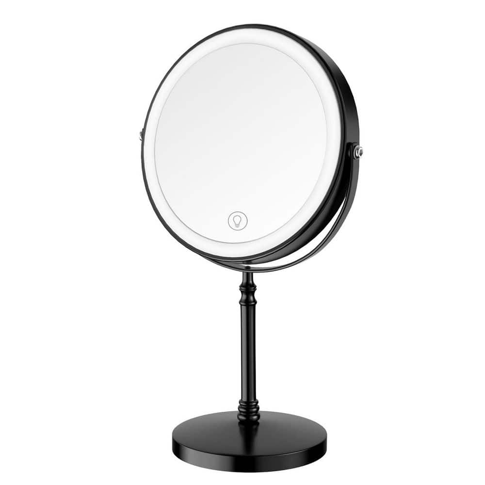 8 in. W x 15 in. H Round Double-Sided Magnifying Tabletop Bathroom Makeup Mirror in Black with 3 Color Lights price history on PriceWatchPro