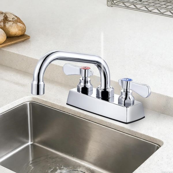 4 in. Centerset Double Handle Deck Mount Brass Standard Kitchen Faucet with 6" Swivel Spout in Polished Chrome