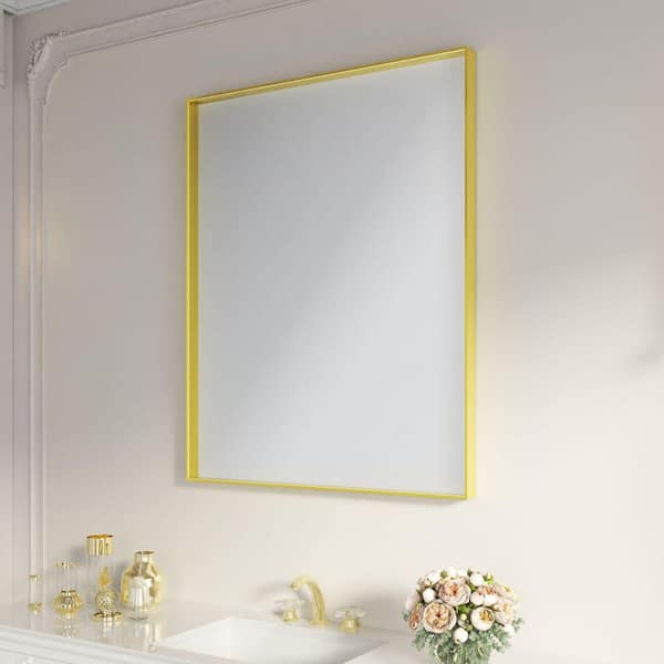 32 in. W x 40 in. H Rectangular Aluminum Framed Wall Bathroom Vanity Mirror in Brushed Gold