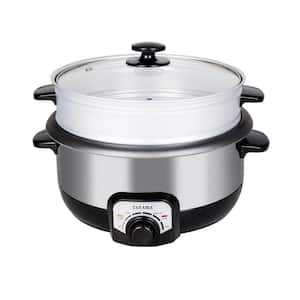 3 qt. Black Stainless Steel Electric Non-Stick Hot Pot Multi-Cooker with Steamer and Glass Lid