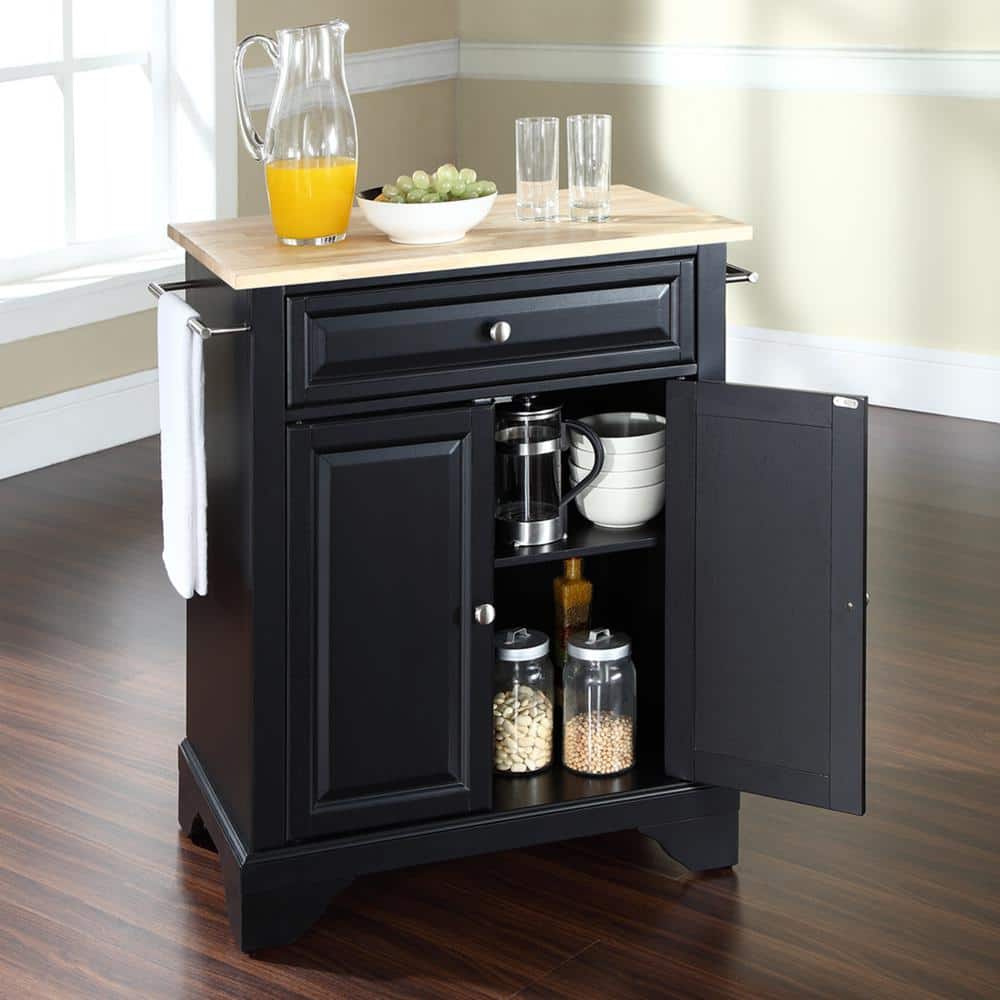 Lafayette 34.75'' Black Portable Kitchen Island with Natural Wood Top