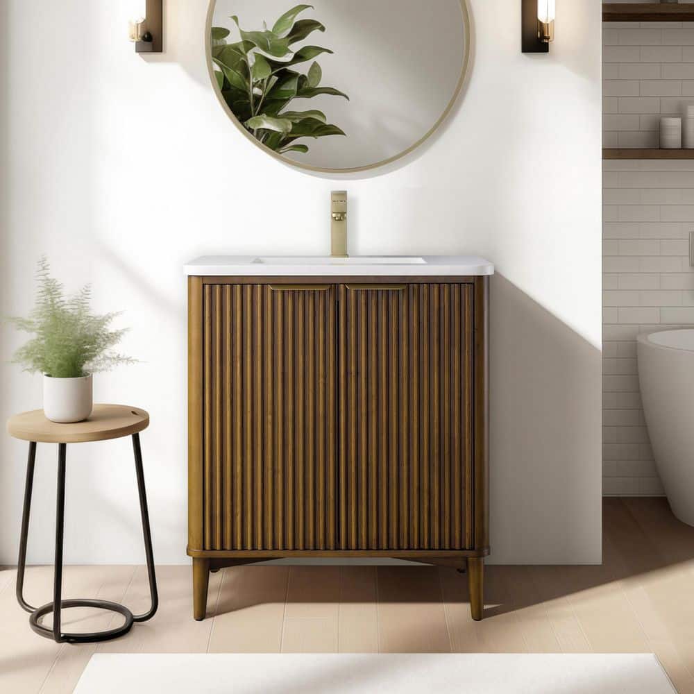 Levin 30 in. W x 22 in. D x 35 in. H Single Sink Freestanding Bath Vanity in Walnut Mist with Engineered Stone Top price history on PriceWatchPro