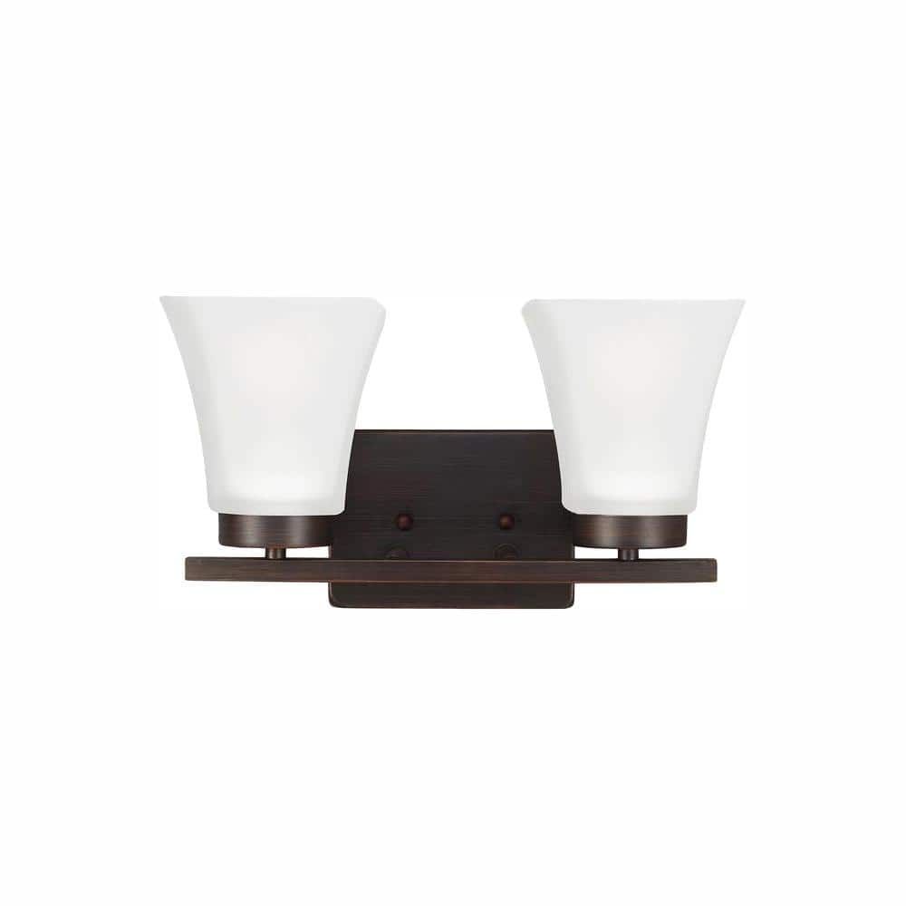 Bayfield 13.25 in. 2-Light Burnt Sienna Contemporary Wall Bathroom Vanity Light with Satin Glass Shades and LED Bulbs price history on PriceWatchPro