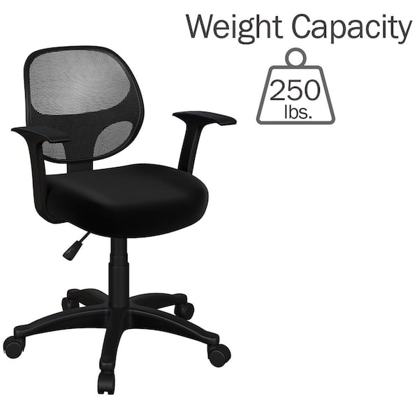 24.9 inches Nylon Mesh Adjustable Height Computer Chair with Arms Black