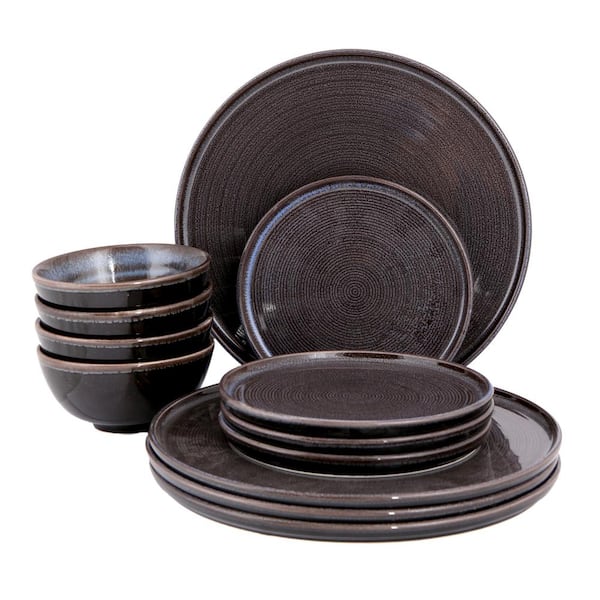 PORLAND Ethos Rock 12 Piece Porcelain Dinnerware Set (Serving Set for 4)